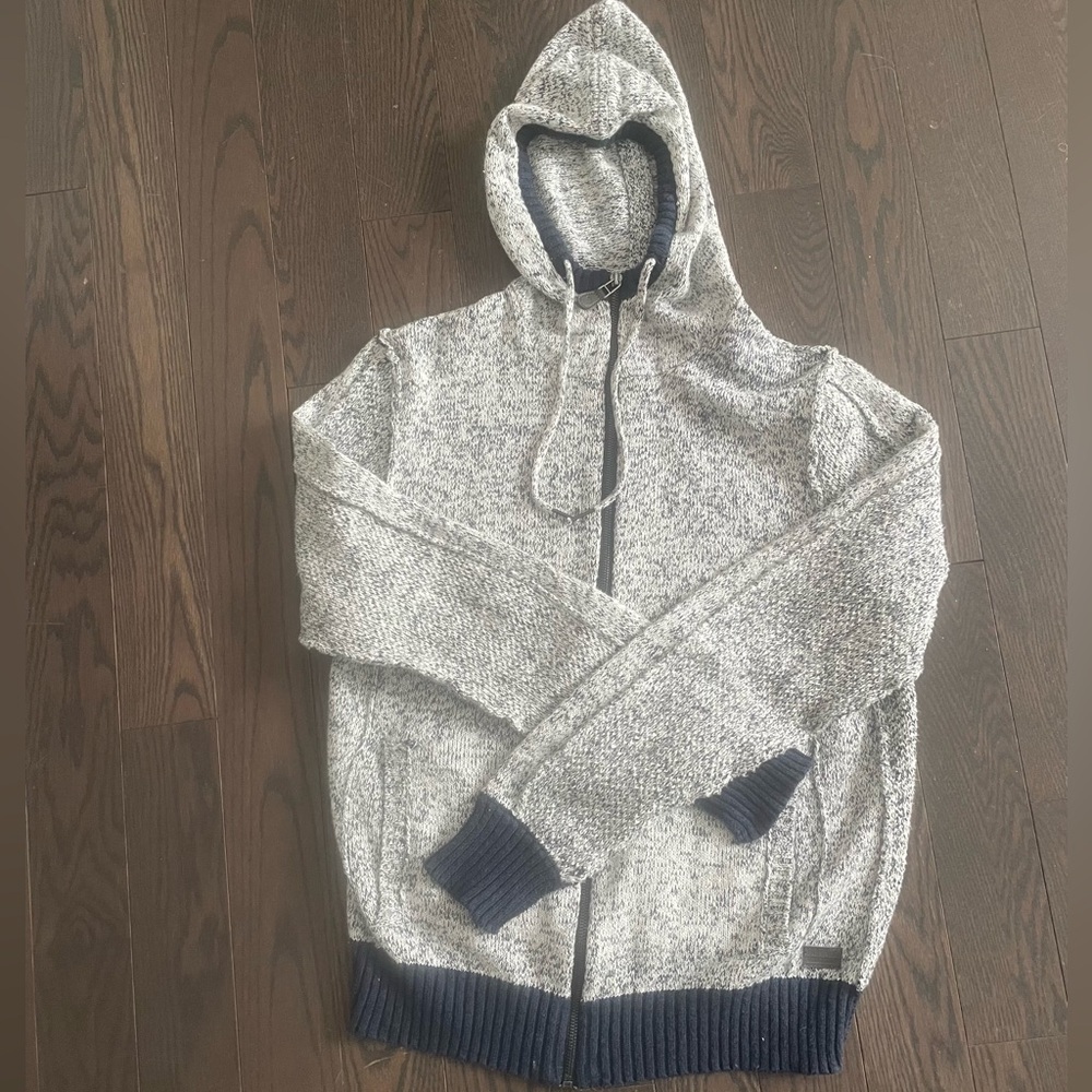 Men's Zip-Up Hooded Sweater - Gray and Navy